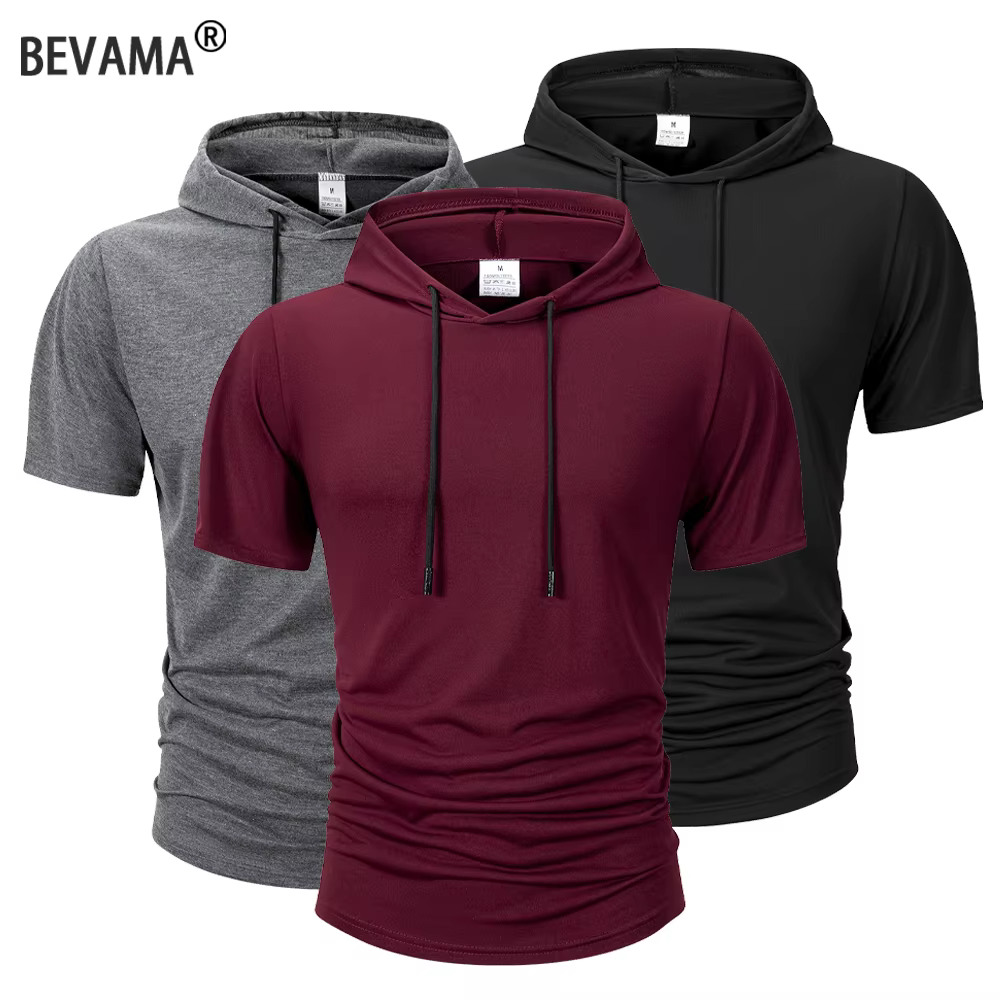 Summer Men's Hooded Sweatwear Casual Short Sleeve Loose T-shirt Solid Color Lightweight Hoodie Fitness Breathable Tops