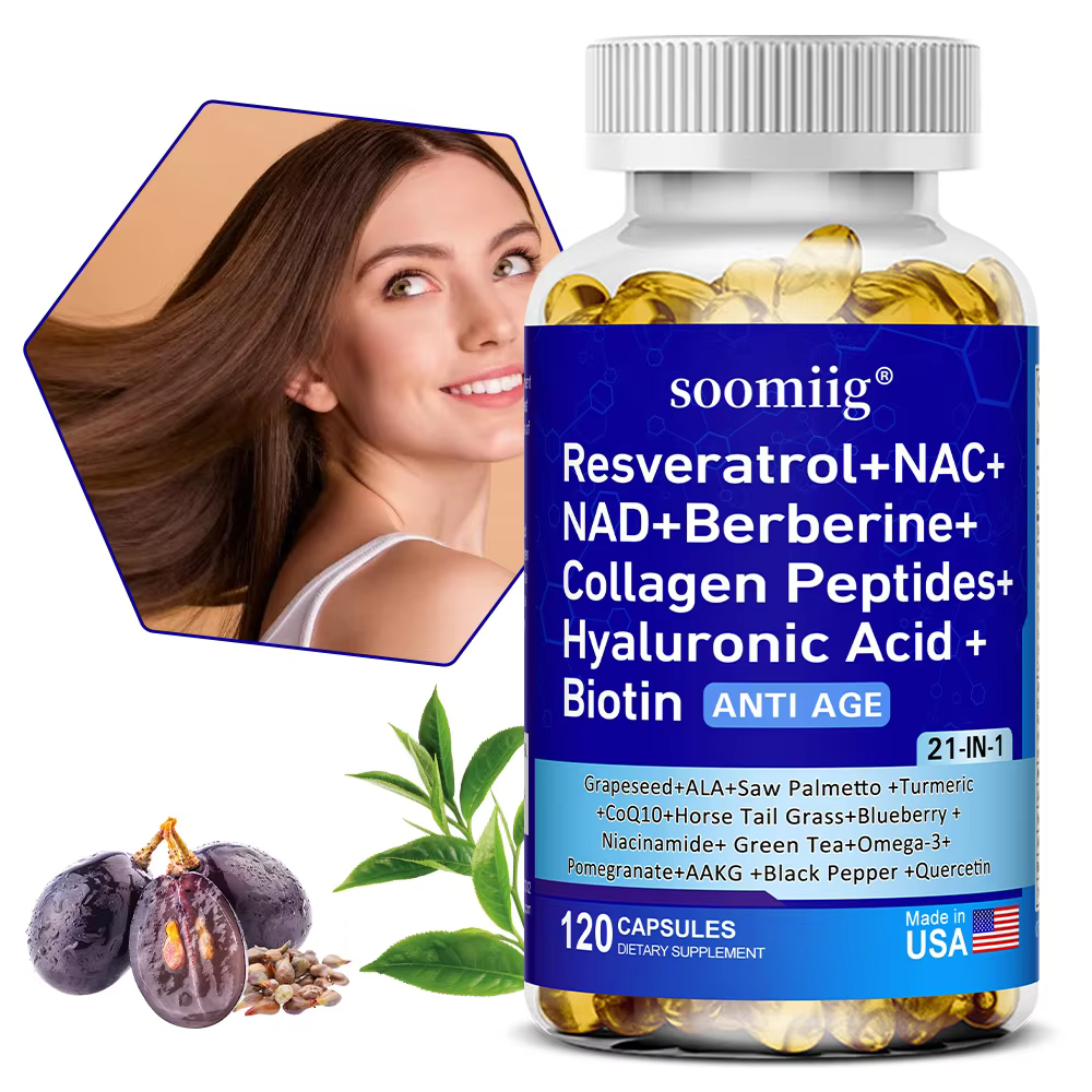 NAD+, Berberine, Hyaluronic Acid, and Biotin - Collagen Peptides, Hair, Nails, Skin, and Joint Supplement, Unisex 21-in-1
