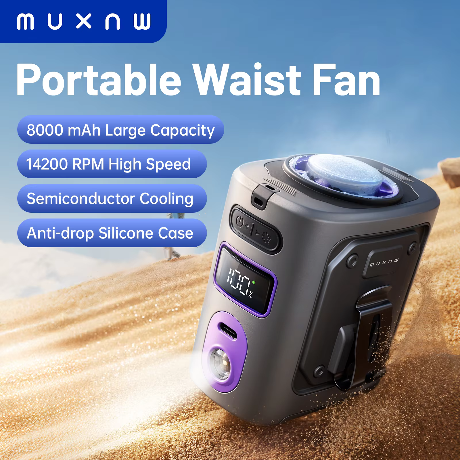 MUXNW Portable Waist Fan 【silicone sleeve drop protection】Clip ventilador cintura wear on belt under clothing pants waistband