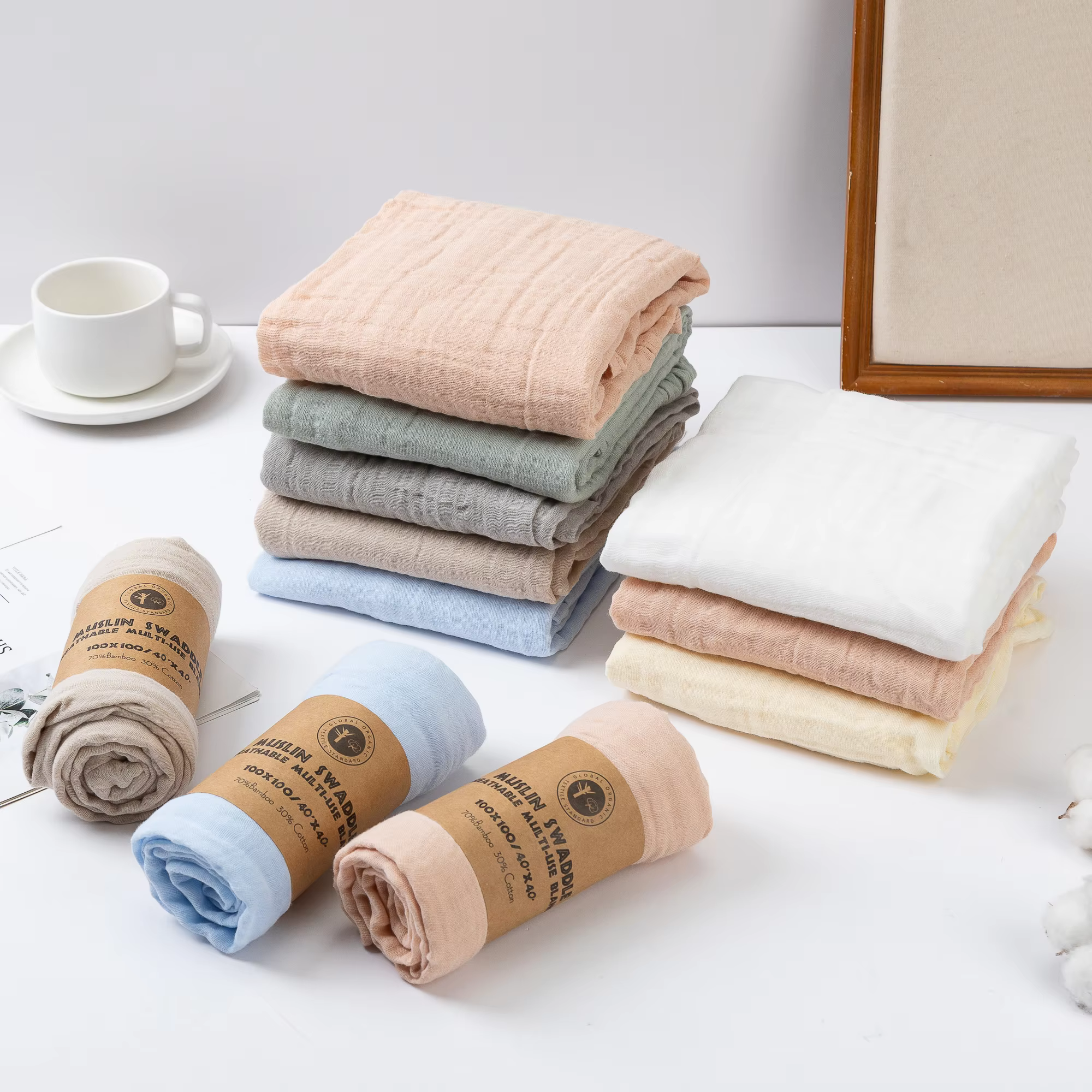 100cm * 100cm Double-layer Baby Receiving Blanket Newborn Gauze Cotton Swaddle Bedding Baby Bath Towel Sleeping Mat