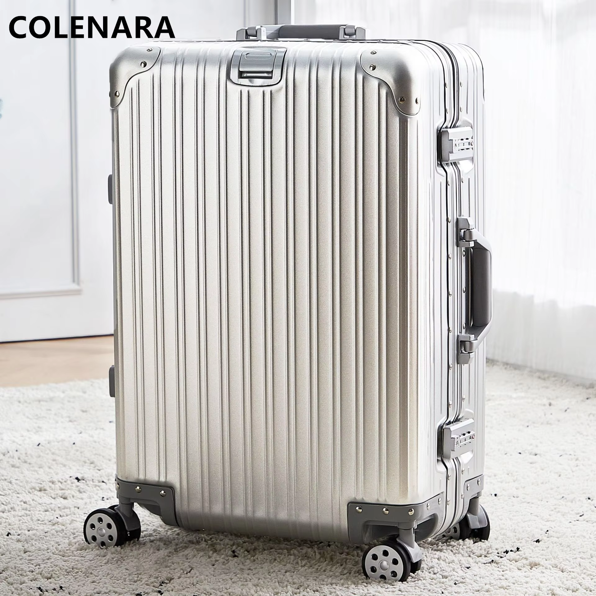 COLENARA Suitcase New All-aluminum Magnesium Alloy Boarding Box 20"24"26"29 Inches Large-capacity Trolley Case Cabin Luggage