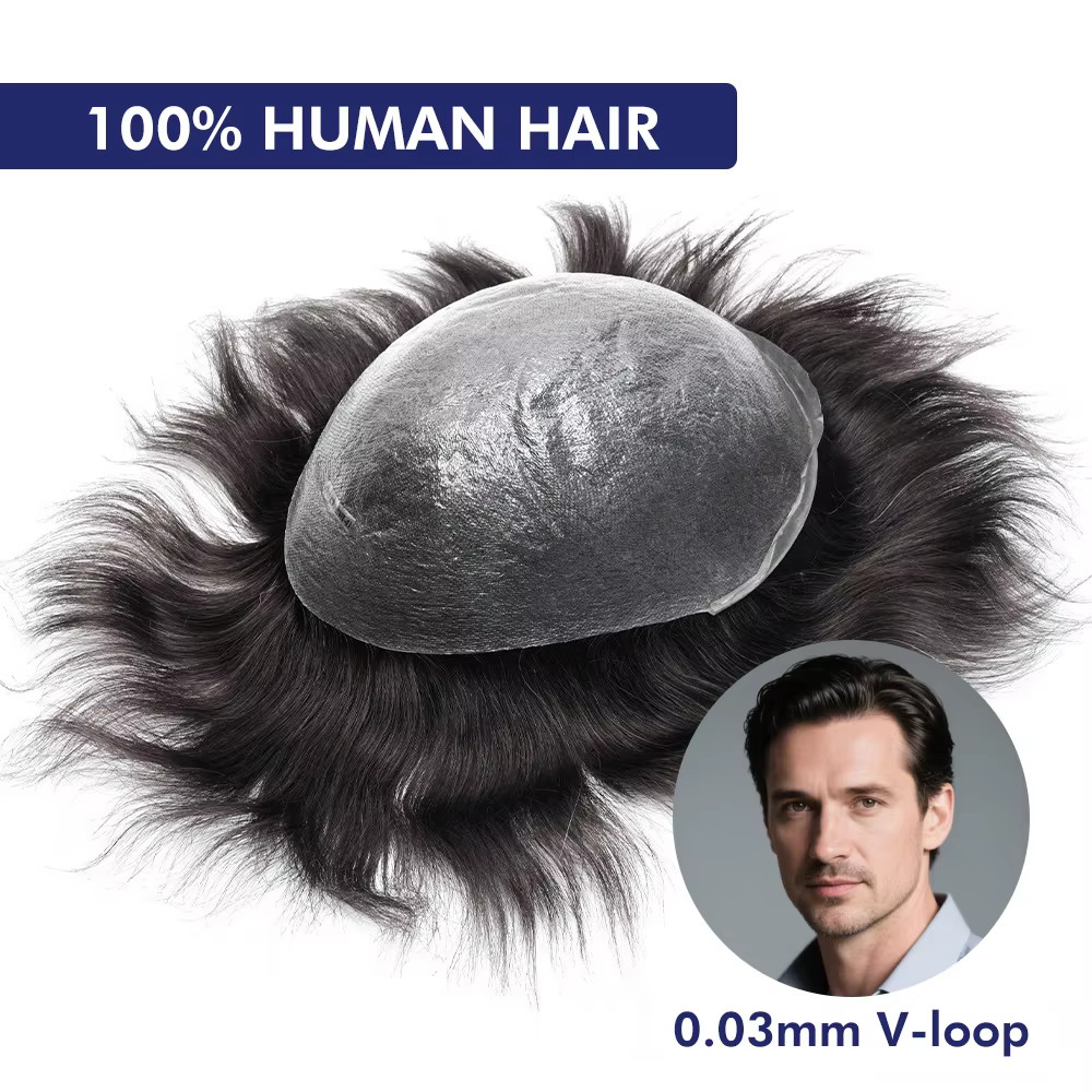 Os21 0.03-0.04mm NG Clearance Thin Skin Toupee Capillary Prothesis Hair Piece For Men Hair Replacement System V Loop Men Toupee