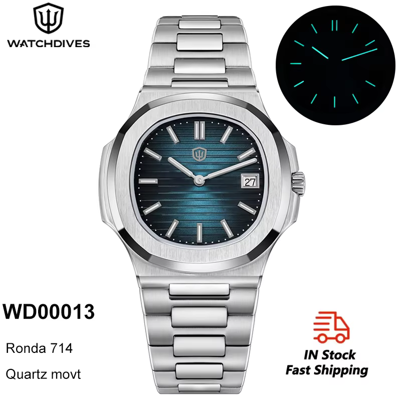 Watchdives WD0013 Quartz Watch Ronda 714 Movement 316L Stainless Steel Sapphire Crystal Super Luminous Waterproof Men Watches