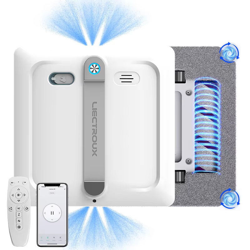 2026 Robot Window Vacuum Cleaner Liectroux S9,2 roller brusher,6-way water spray,9kPa,APP control,Home Wall Glass Cleaning Robot