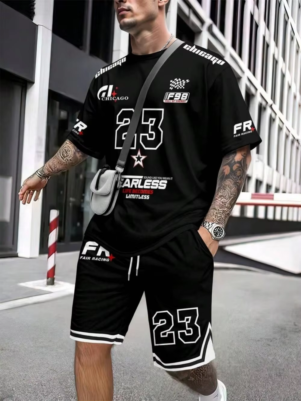 Hot selling summer comfortable men's breathable round neck T-shirt shorts set with digital printing outdoor casual two-piece set