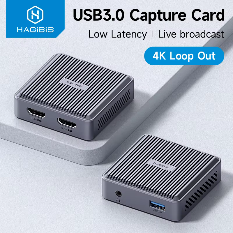 Hagibis 4K HDMI-kompatible Videoaufnahmekarte Loop Out für Spielaufzeichnung Live-Streaming 1080P Grabber MS2131 für PS4/5 Switch