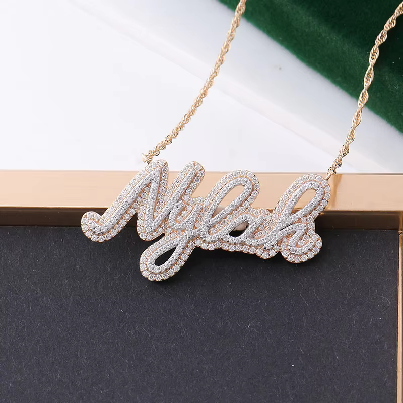 Provence 10K/14K solid gold twist chain necklace hip hop lab diamond custom name pendant necklaces punk rock party birthday gift