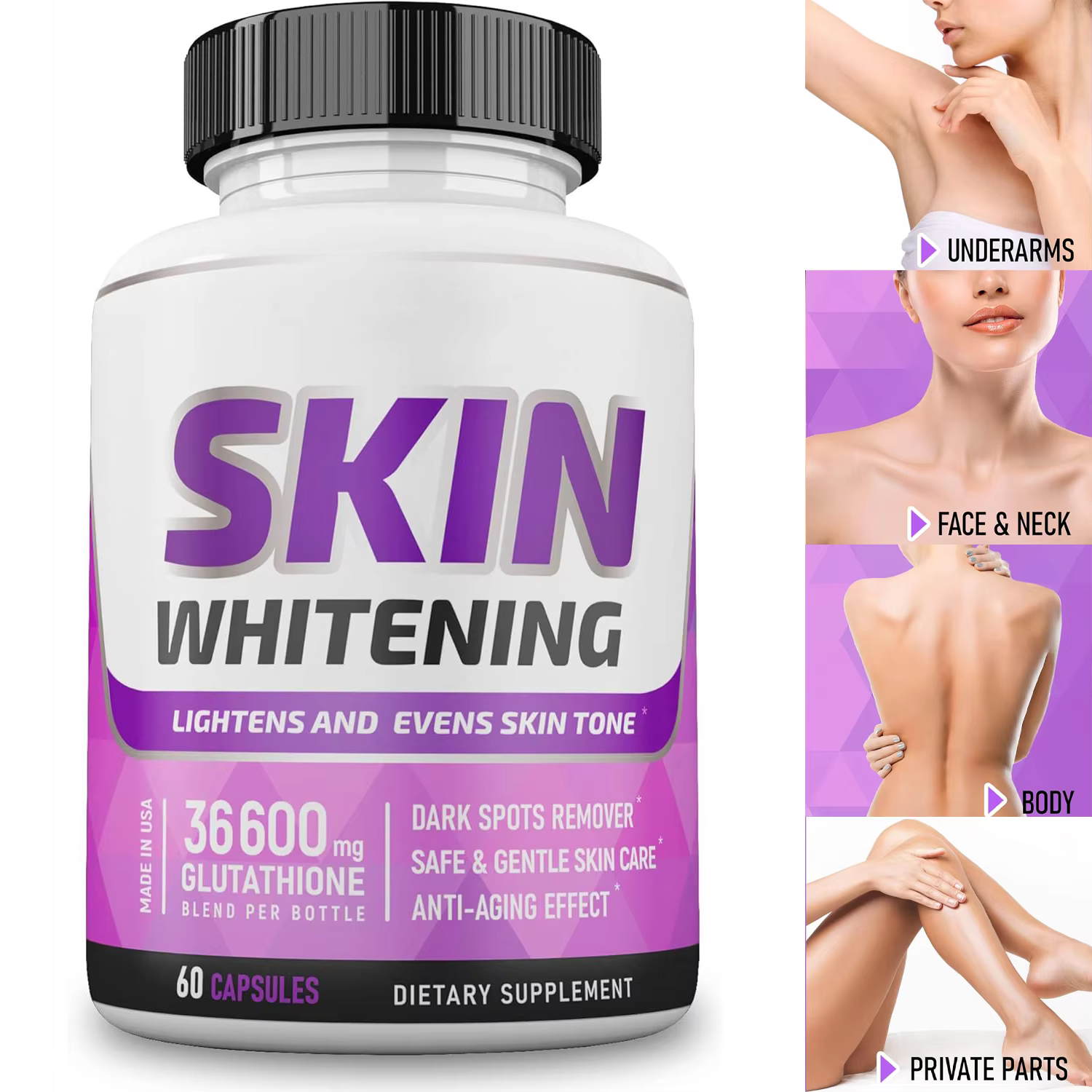 Glutathione Whitening 36600mg Skin Lightening Pills - Whitening Skin Capsules with Vitamin C for Women & Men - Dark Spot Remover