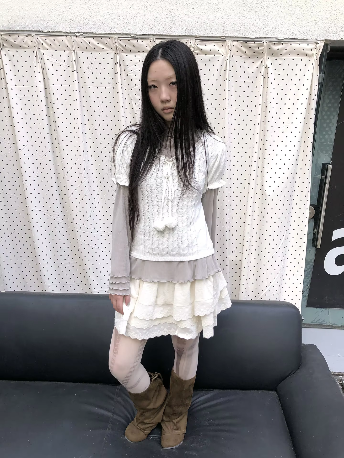 Angproject Early Design Hollow out V-Neck Drawstring Tie Knitted Short Sleeve Women's Top Casual Style Ball Detail Knitwear