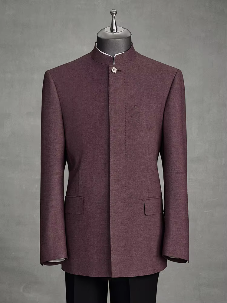 Light Red Chinese Style Men's Suit Modern Zhongshan Jacket Wedding Attire for Groom, Mandarin Collar Banquet Suit Luxury Wear