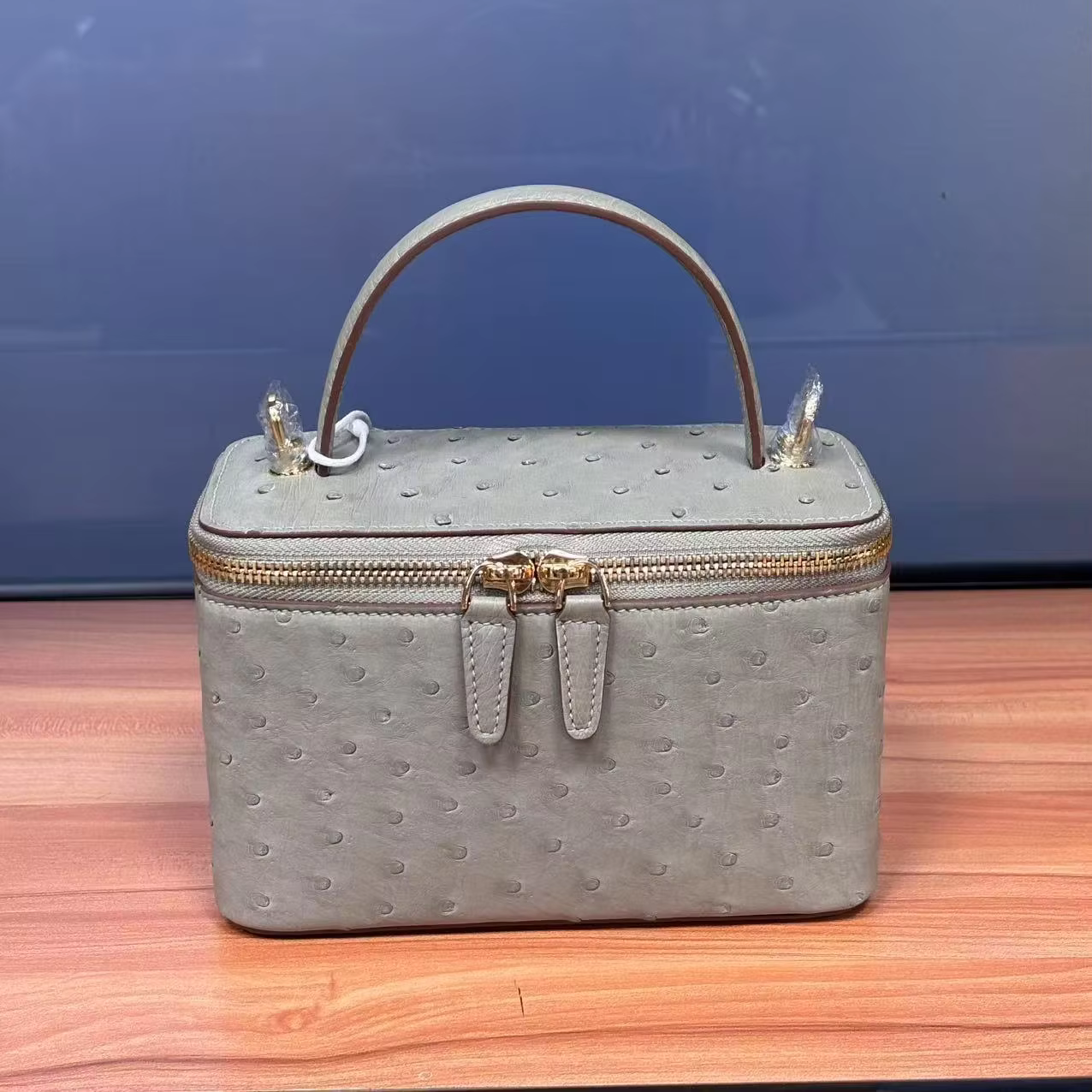 Ostrich Leather Women's Bag Genuine Leather Small Square Bag Fashion High-end Makeup Bag Chain Strap Crossbody Handband Bag 45