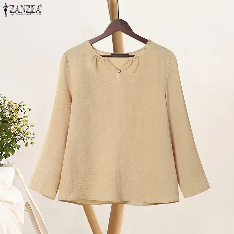 2026 ZANZEA Spring Blouse Fashion Women V Neck Long Sleeve Tops Casual Solid Color Work Shirt Female Buttons Up Blusas Oversize