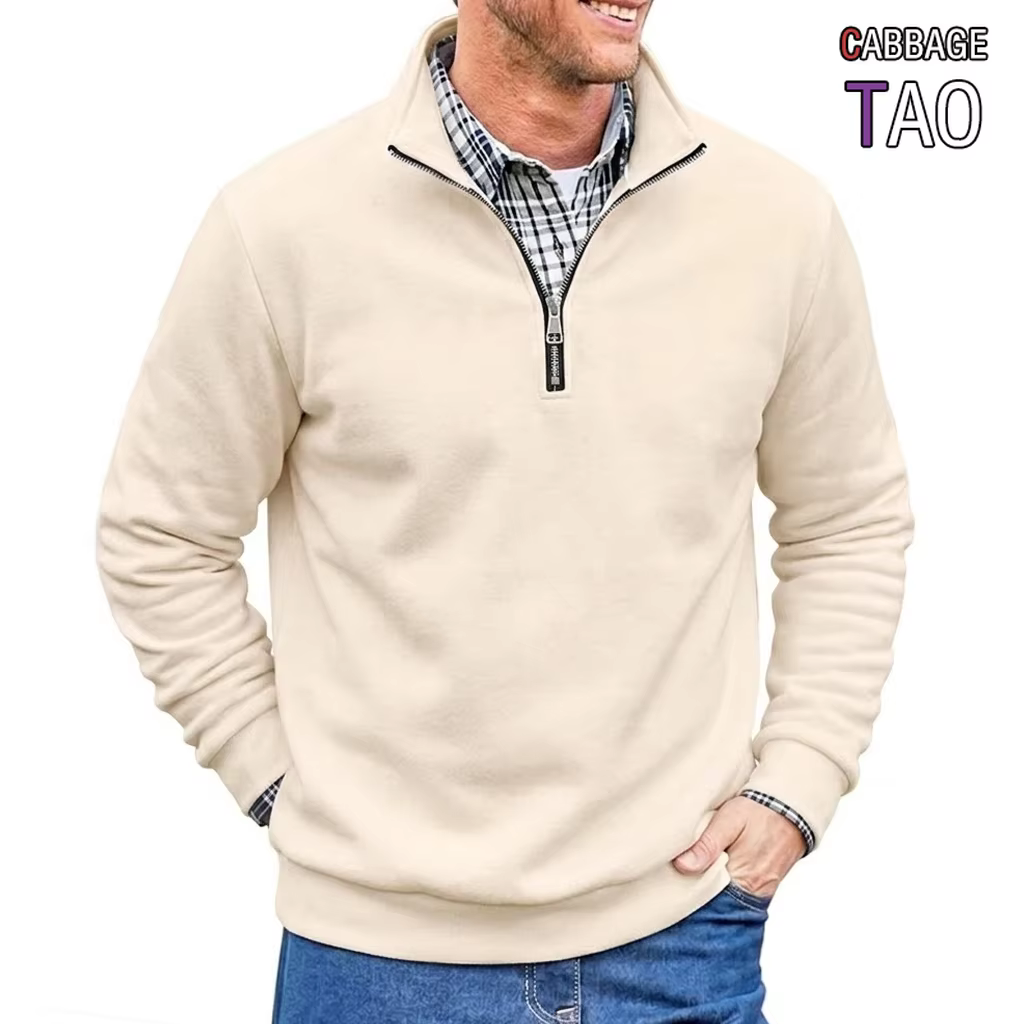 Men Spring and Autumn Half Zip Pullover Sweatshirts Solid Color Outdoor Casual Tops Long Sleeve Hoodie for Sports and Daily Wear