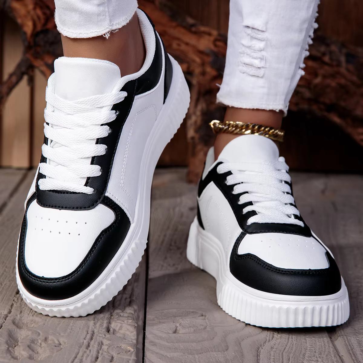 ZERJER Unisex Sneakers, New Arrival Large Size Classic Retro Men's Sports Skate Shoes, White Thick-Soled Tennis Shoes, Solid Col