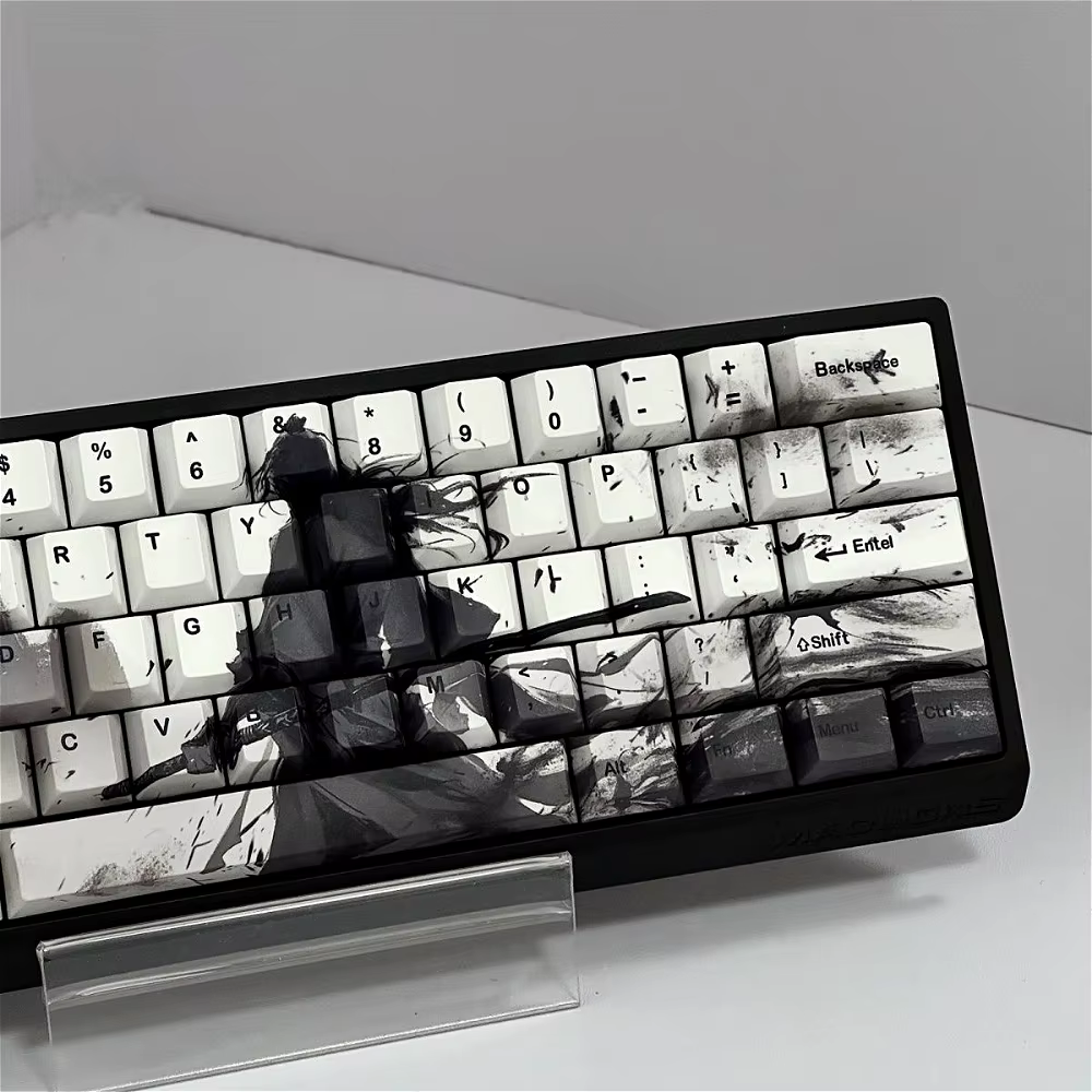 83 Keys Black and White Samurai PBT Cherry Keycaps Personalized Keycaps for Cherry MX 60/63/64/68 Gamer Mechanical Keyboards