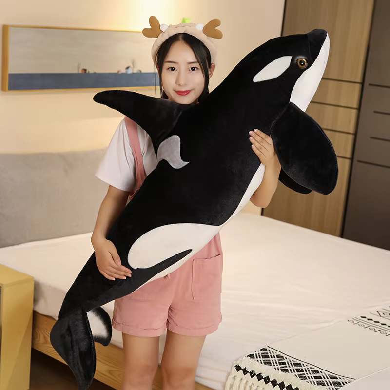 Juguete de Peluche de Orca Realista de 50cm-70cm, Ballena Negra, Muñeco de Tela de Pez Grande, Tiburón de Peluche, Animales Marinos, Regalo de Cumpleaños para Niños