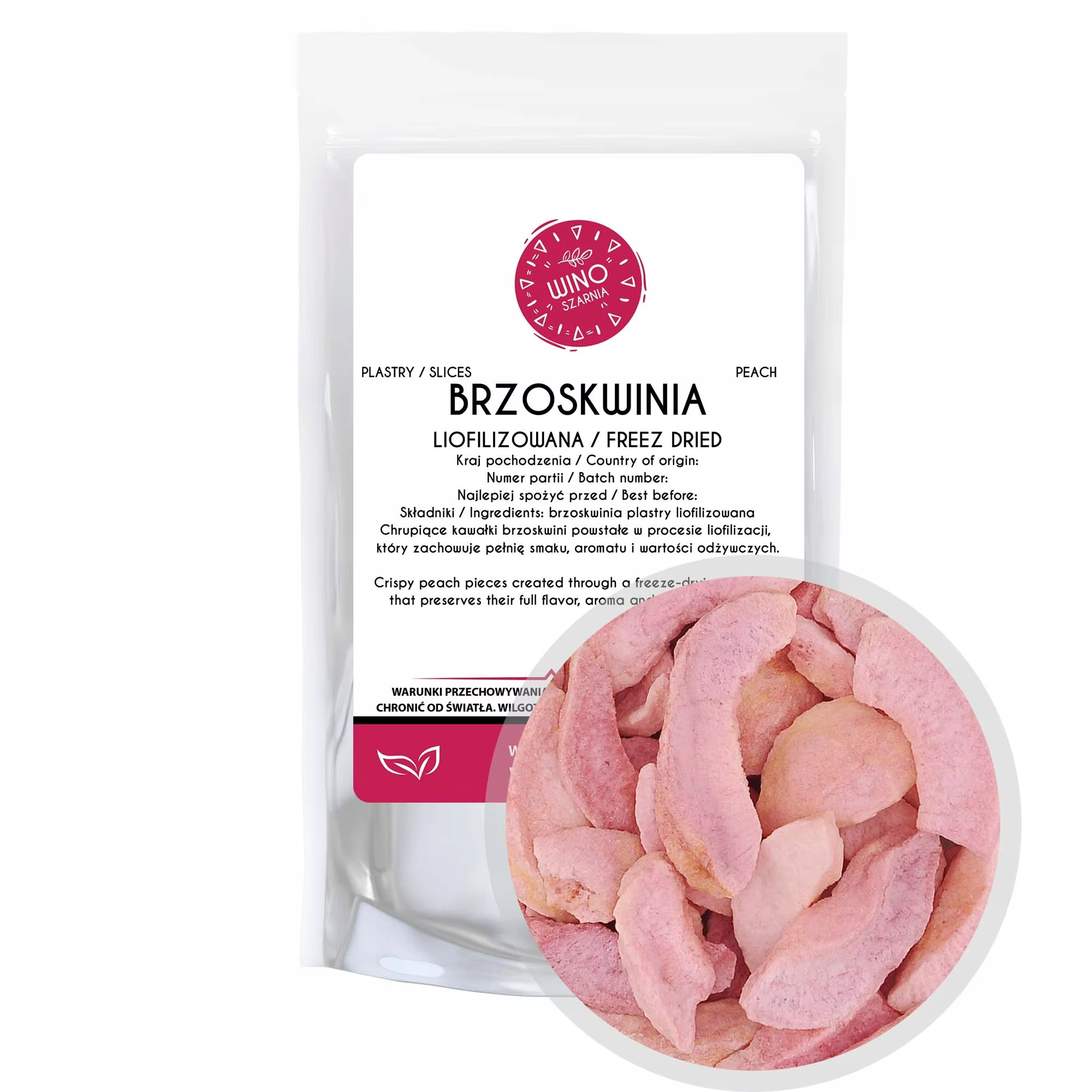 Pfirsichrosa Gefriergetrocknete Scheiben - 20g Natürlicher Gesunder Fruchtsnack