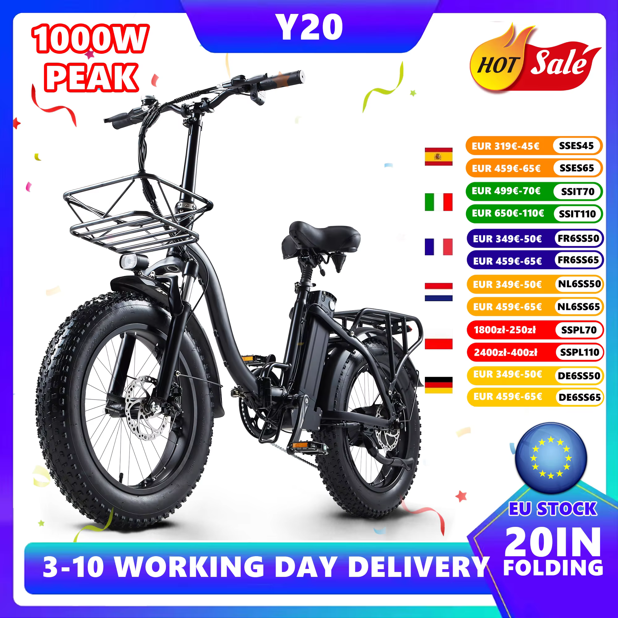 CMACEWHEEL Y20 Ebike 20 Inch*4.0 Fat Tire Folding Electric Bicycle 48V 18AH PEAK 750W Mountain Electric Bike Adualt City ebike