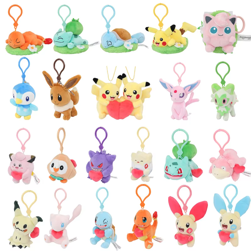 Original Pokemon Eevee Schlüsselanhänger Peluche Spielzeug Niedlicher Snorlax Mew Clefairy Stofftier Schlüsselanhänger Plüsch Mimikyu Snom ‌ ‌   Anhängerpuppen