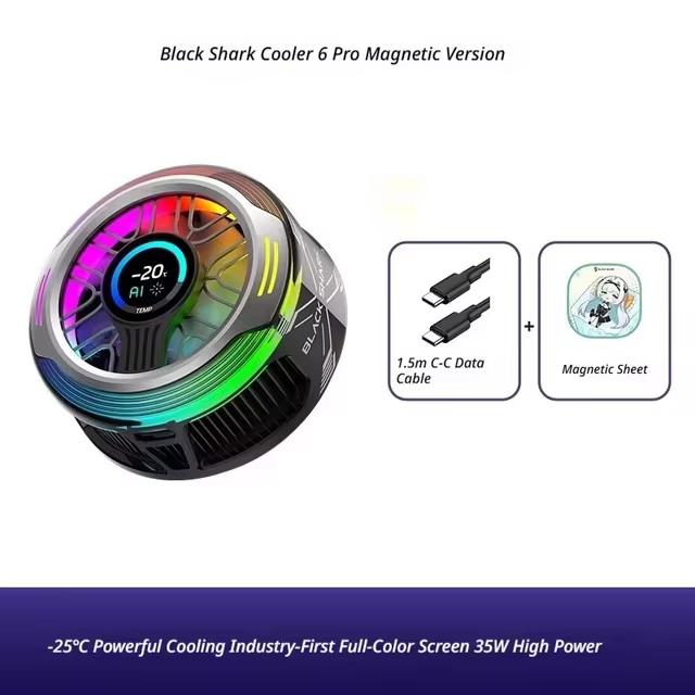 Black Shark Magnetic Phone Cooler 6 Pro Semiconductor Cooling Full Color Smart Screen Esports Heat Sink 35W High Power FunCooler