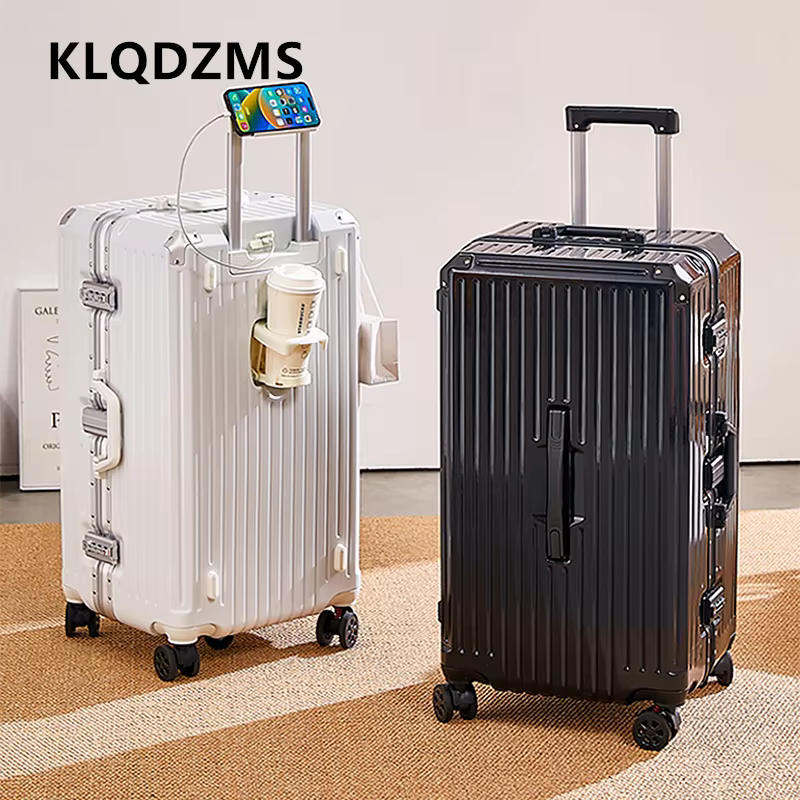 KLQDZMS Rolling Luggage Aluminum Frame Boarding Case 20"22"24"26"28 Inch Large Capacity Trolley Case ABS+PC Cabin Suitcase