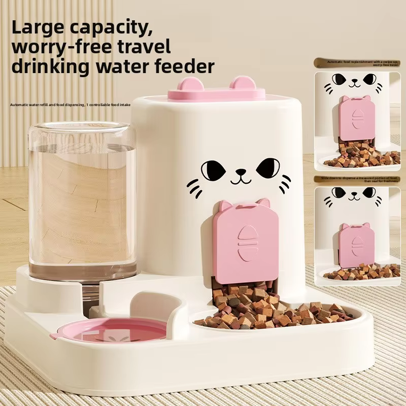 Distributeur d'eau et de nourriture 2 en 1 pour animaux de compagnie, bol pour chat, distributeur d'eau, séparation nourriture/eau en une seule pièce pour chats et chiens