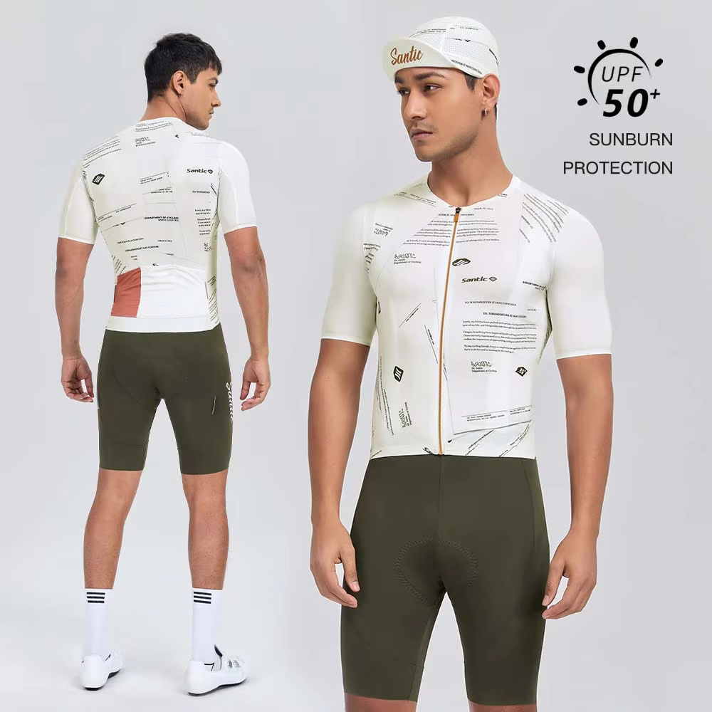 Santic Men Cyling Suits Breathable Short Sleeved Jerseys Cycling Shorts Sponge Cushion Racing Version Bicycle Sets TM25CT101W