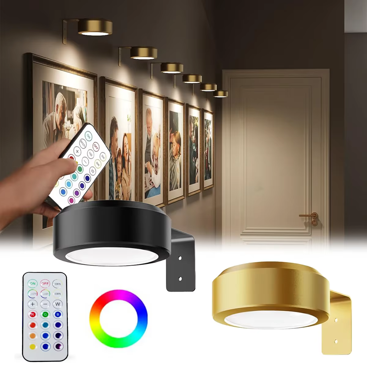 Remote Control Dimmable LED Picture Light Magnetic Mount Color Changing Battery Powered Indoor Art Display Lighting RGBW