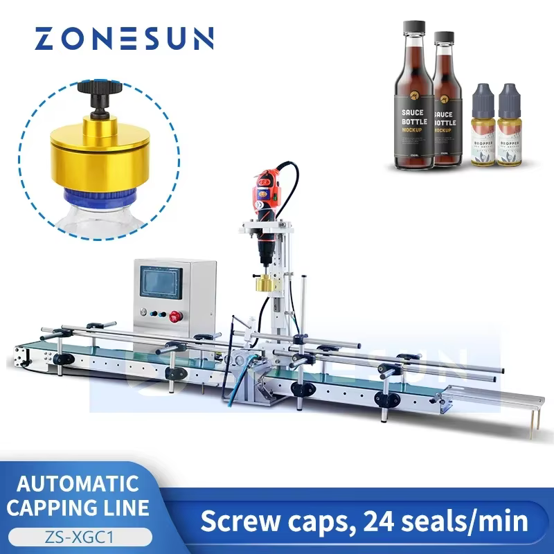ZONESUN Automatic Screw Cap Capping Line Water Beverage Bottle Packaging Pneumatic Clamp Conveyor Small Batch Production ZS-XGC1