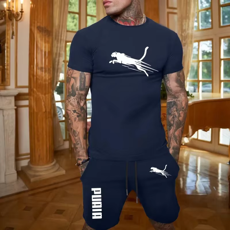 2025 Fashion and Casual Summer Outdoor Sports Set Men's Breathable T-shirt and Shorts Casual Fashion Two-piece Set