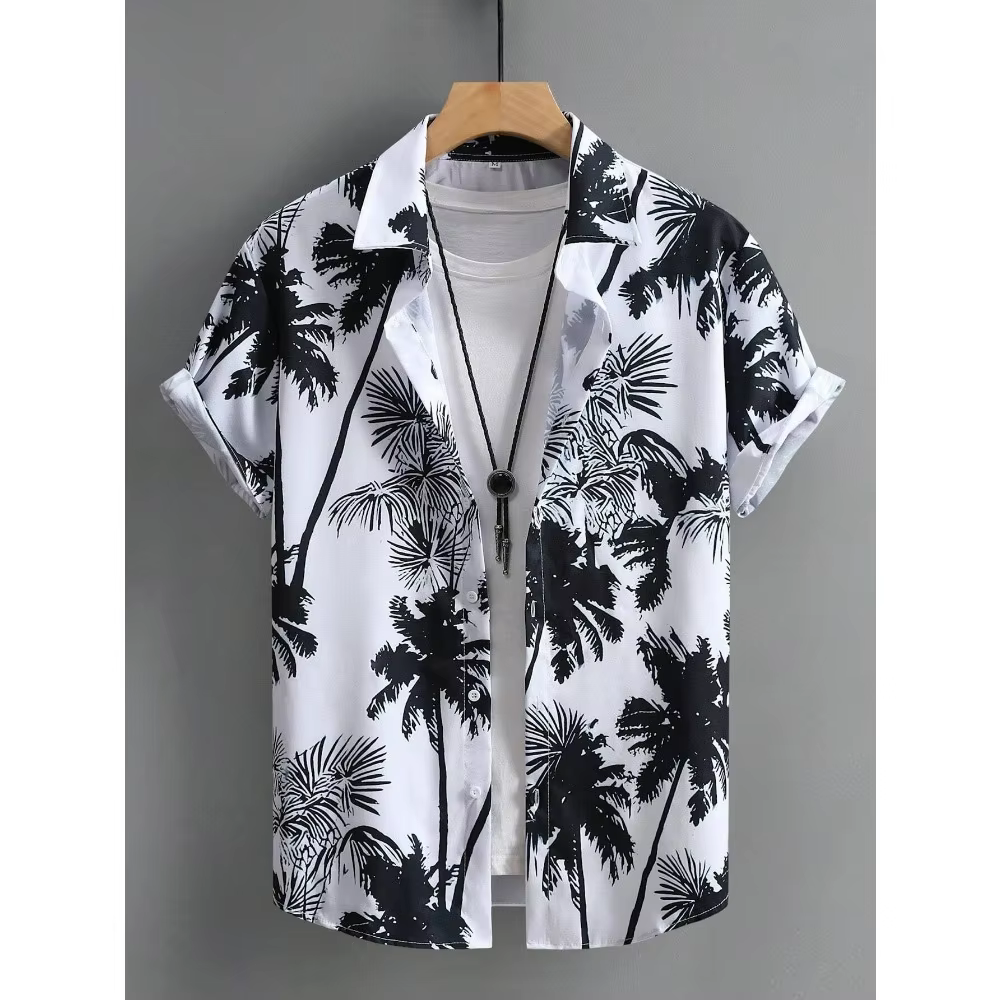 Hawaiihemd für Herren, bedruckt, lässig, dünn, Strand, schlank, modisches Hemd, hochwertig, luxuriös, schwarz, gesellschaftlich, Vintage, lustig, übergroße Kleidung