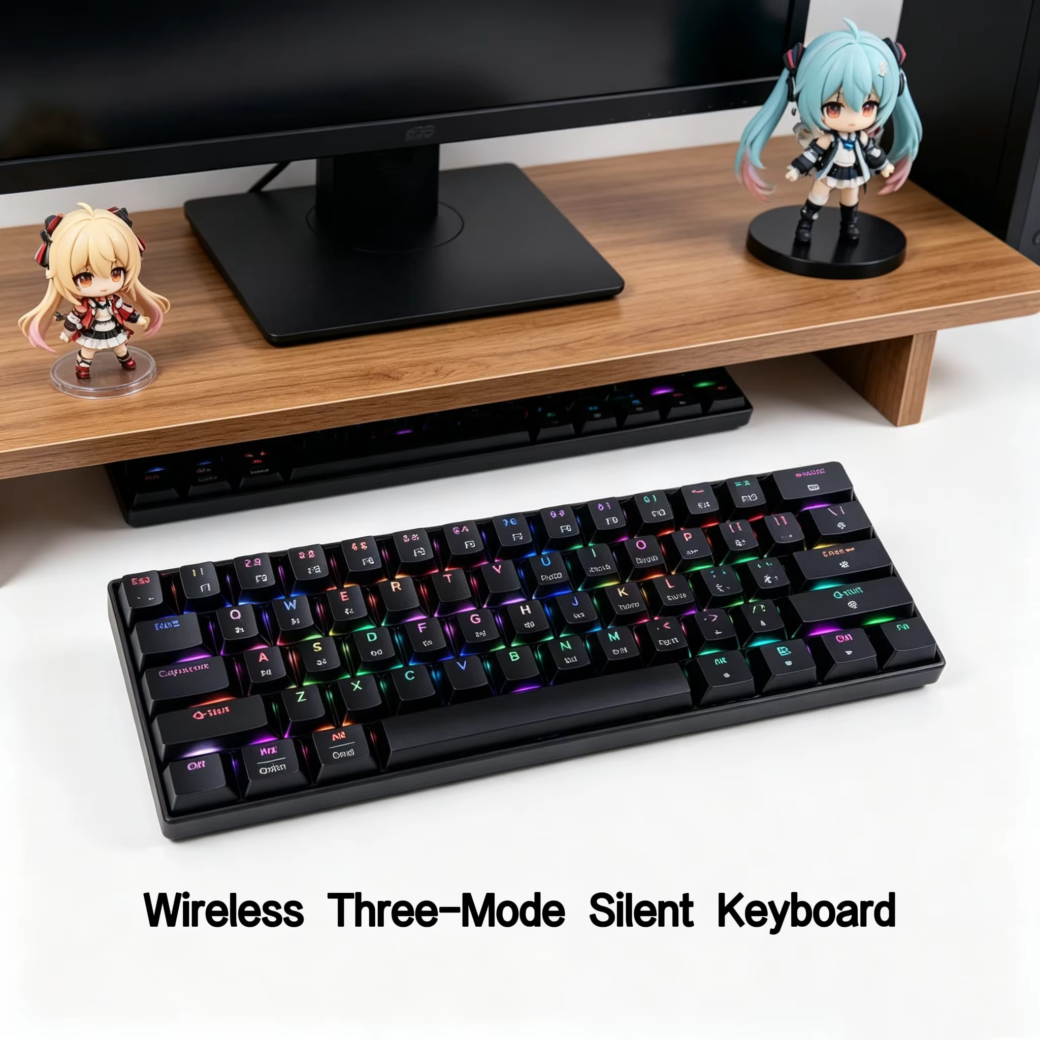 61 Keys Wireless Mechanical Keyboard Triple Mode RGB Backlit Silent Gaming Keyboard Hot Swappable for Office and Gaming Use