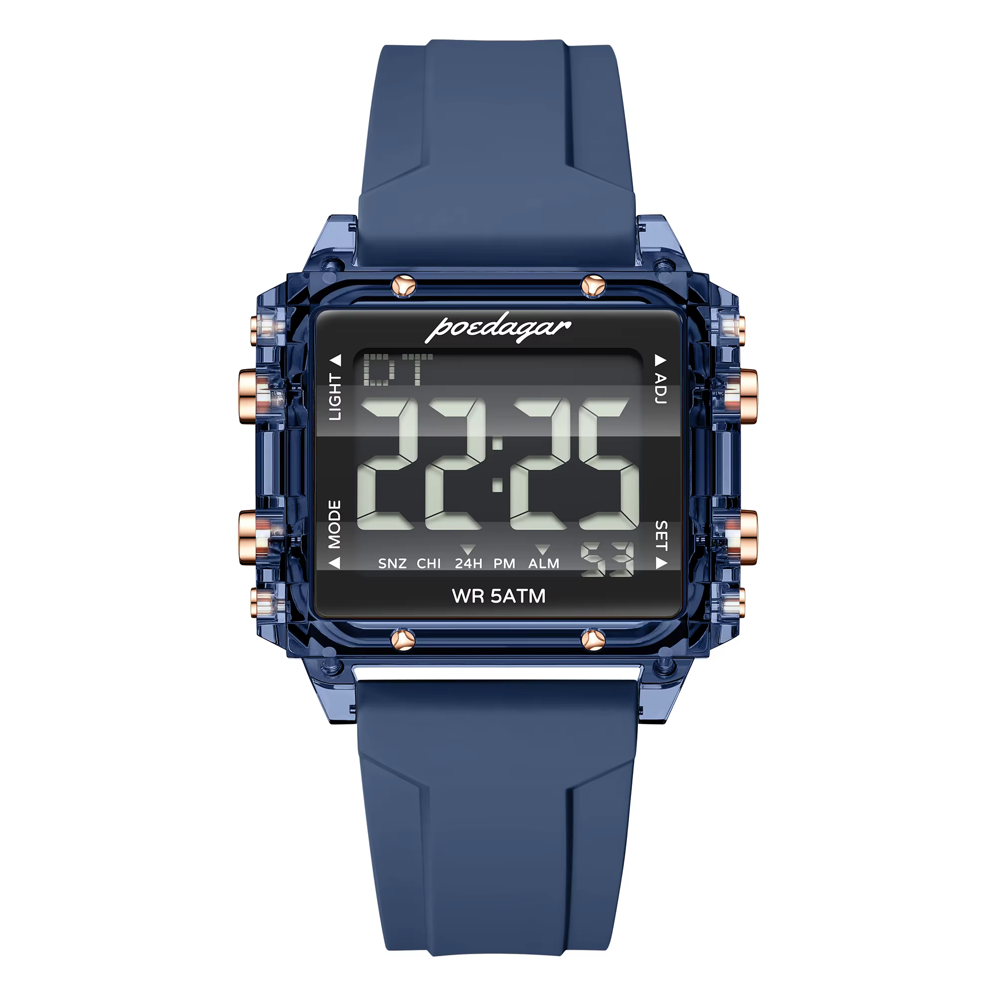 POEDAGAR Top Mode Sportuhr für Herren Wasserdicht mit Wochentag-Datum-Alarm Herren-Armbanduhr Silikonarmband LED Elektronische Männeruhr