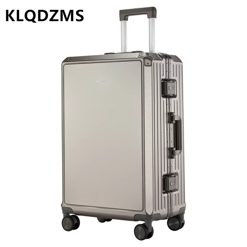 KLQDZMS الأمتعة الجديدة 20 "22" الألومنيوم الإطار حقيبة تروللي بعجلات طالب الصعود صندوق 24 "26 بوصة الرجال كلمة المرور صندوق المتداول حقيبة