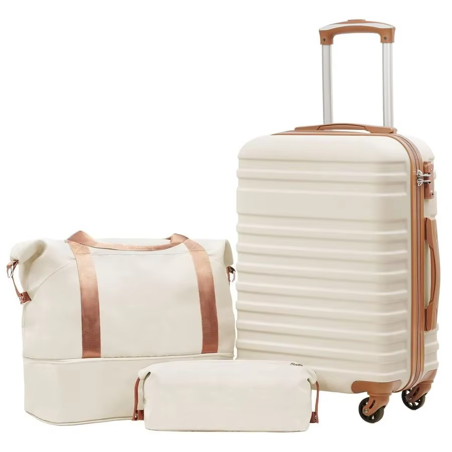 Carry On Luggage Suitcase Softside Wheeled Luggage Lightweight Rolling Travel Bag, White, 3 Piece Set DB TB 20, Luggage Set with