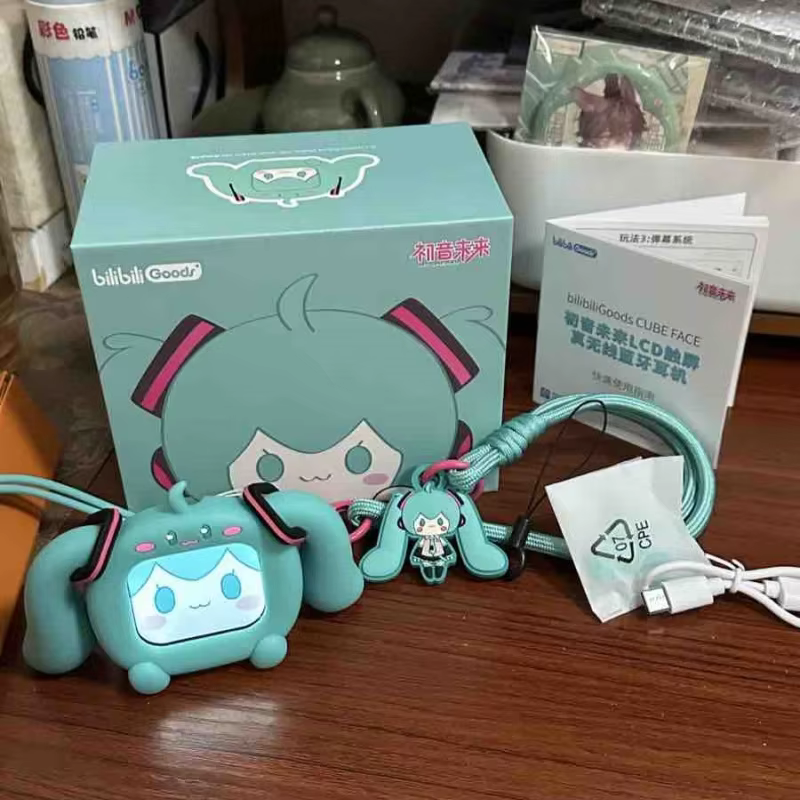 Genuine Hatsune Miku Cube Face Lcd Touch Screen Wireless Bluetooth Headphones In-Ear Headphones Wireless Bluetooth Headphones