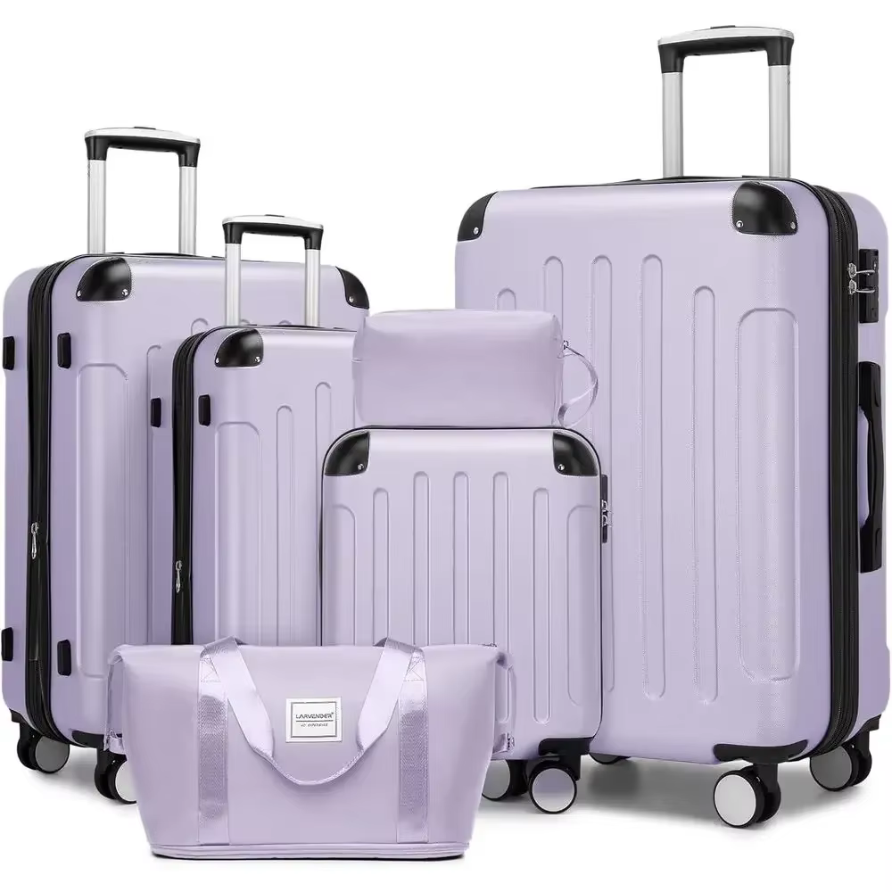 6-Piece Expandable Hard Shell Suitcase Set with Wheels, TSA Lock, Lavender