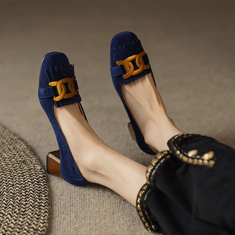 Retro Summer Chunky Heel Back Empty Sandals Women Tassel Velvet Pumps Office Lady Comfortable Solid Color Banquet Sandalias