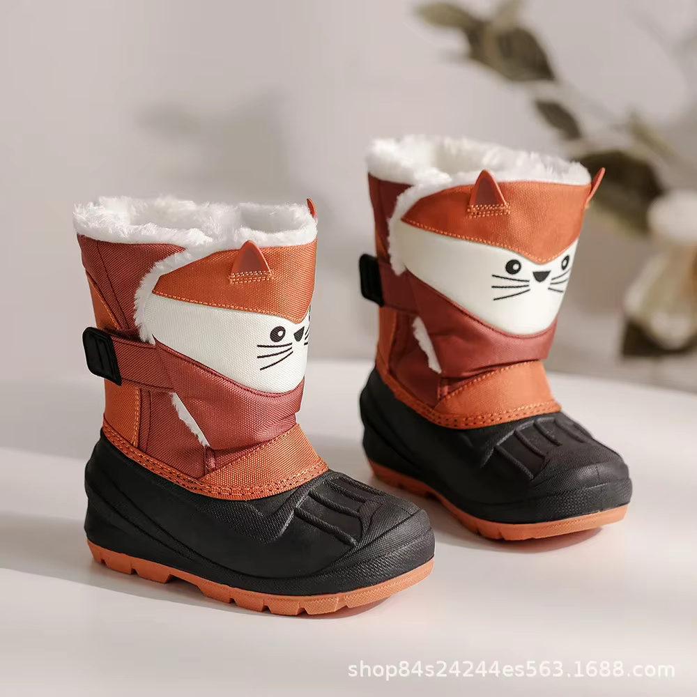 Non-slip Waterproof Kid Boots Children Fashion Winter Snow Boots Thickened Velvet Padded Shoes High Top Hook and Loop Warm Boots