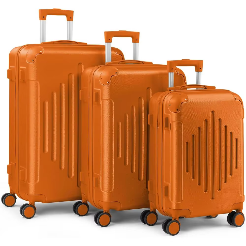 3 Piece Suitcase Set with TSA Lock, 4 Spinner Wheels, ABS Hardshell, Orange (20/24/28)