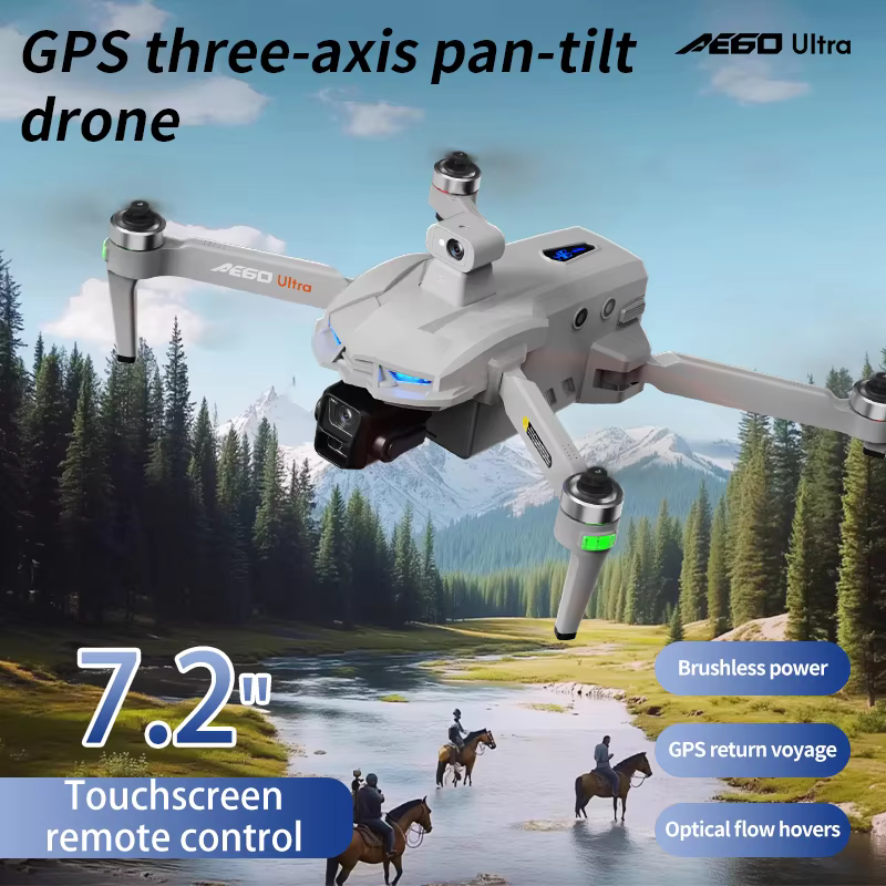 Professional drone ae60 with 8k hd camera 3 axis gimbal aerial photography 20km, avoids obstacles airdrop, led screen fpv drones