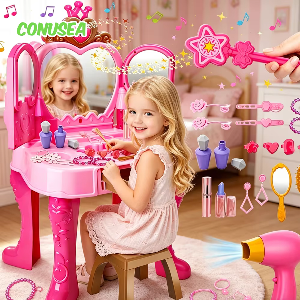 Girls Makeup Toys Woman Career Role Play Toys Inductive Door-opening Pretend Beauty and Fashion Sets Hair Styling for Kids Child