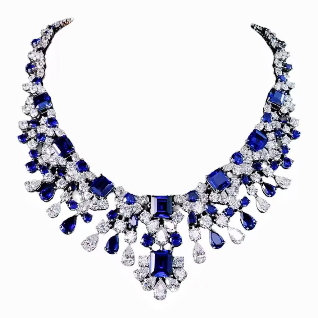ZOCA Luxury Paraiba Necklaces for women genuine  925 silver jewelry women's accessories Bride wedding bridal accessories brides