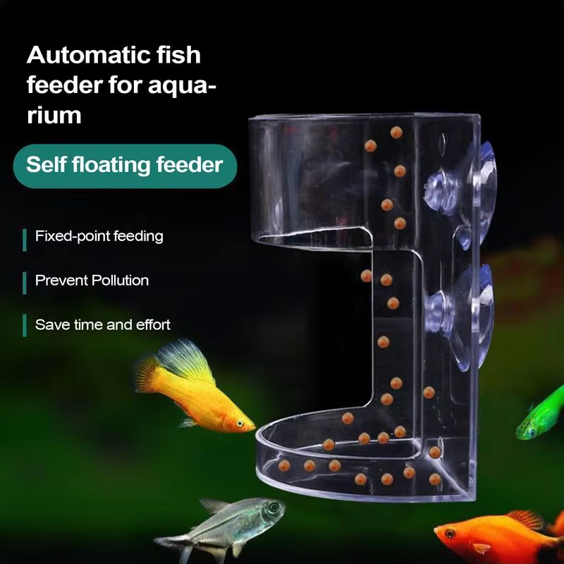 Novo transparente redondo aquário alimentador tigela de grande capacidade de ponto fixo plástico flutuante/afundando bandeja de comida de peixe com ventosa