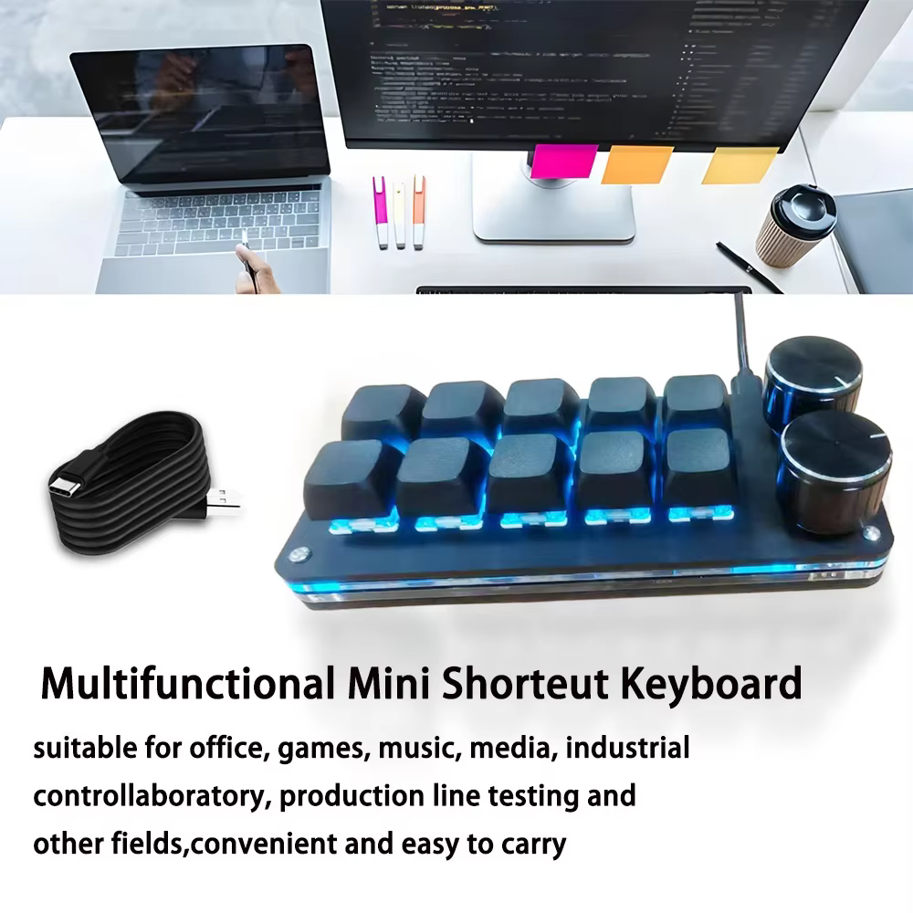 Dual Knob + 10 Key Multi-layer Customizable Key Office Design Entertainment Finance Selfie Hotkey Backlit Quick Access Keybaord