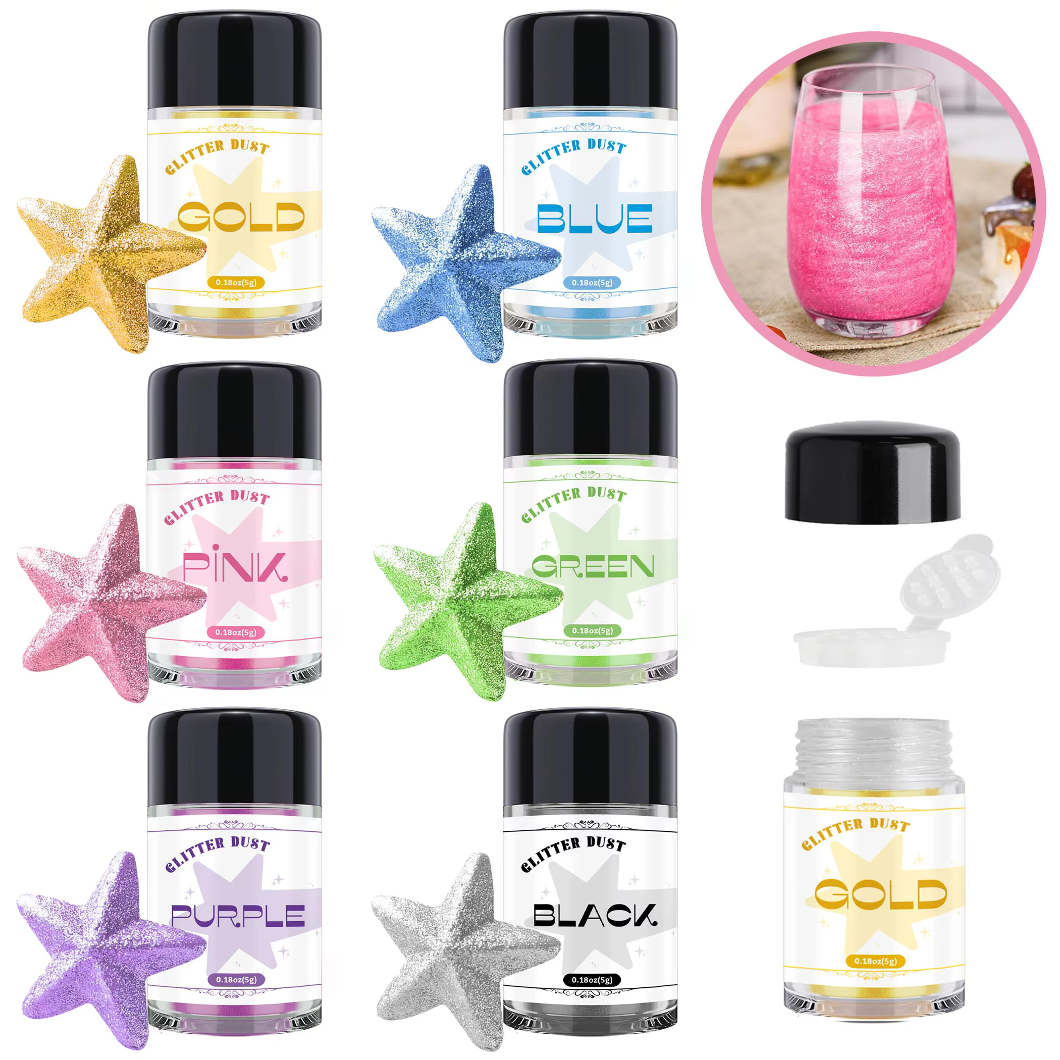 Essbares Glitzerpulver, Essbarer Glitzer für Getränke, Keks-Dekorationszubehör, Cocktails, Kuchen-Dekoration, Backen, Schokoladen, Süßigkeiten