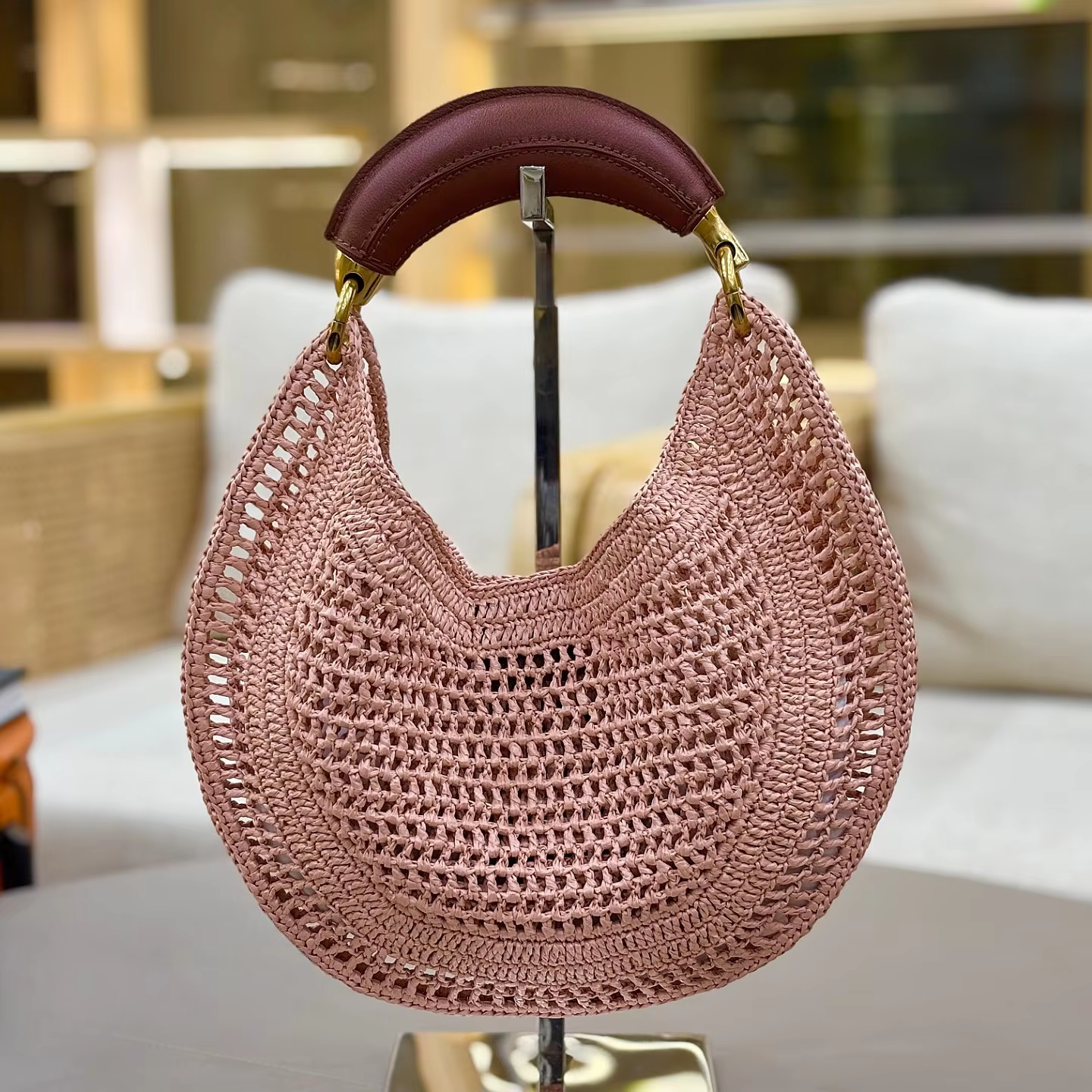 New French Style Woven Crescent Shoulder Bag Mini Boho Hobo Bag Fashion Crossbody Bag Beach Bag