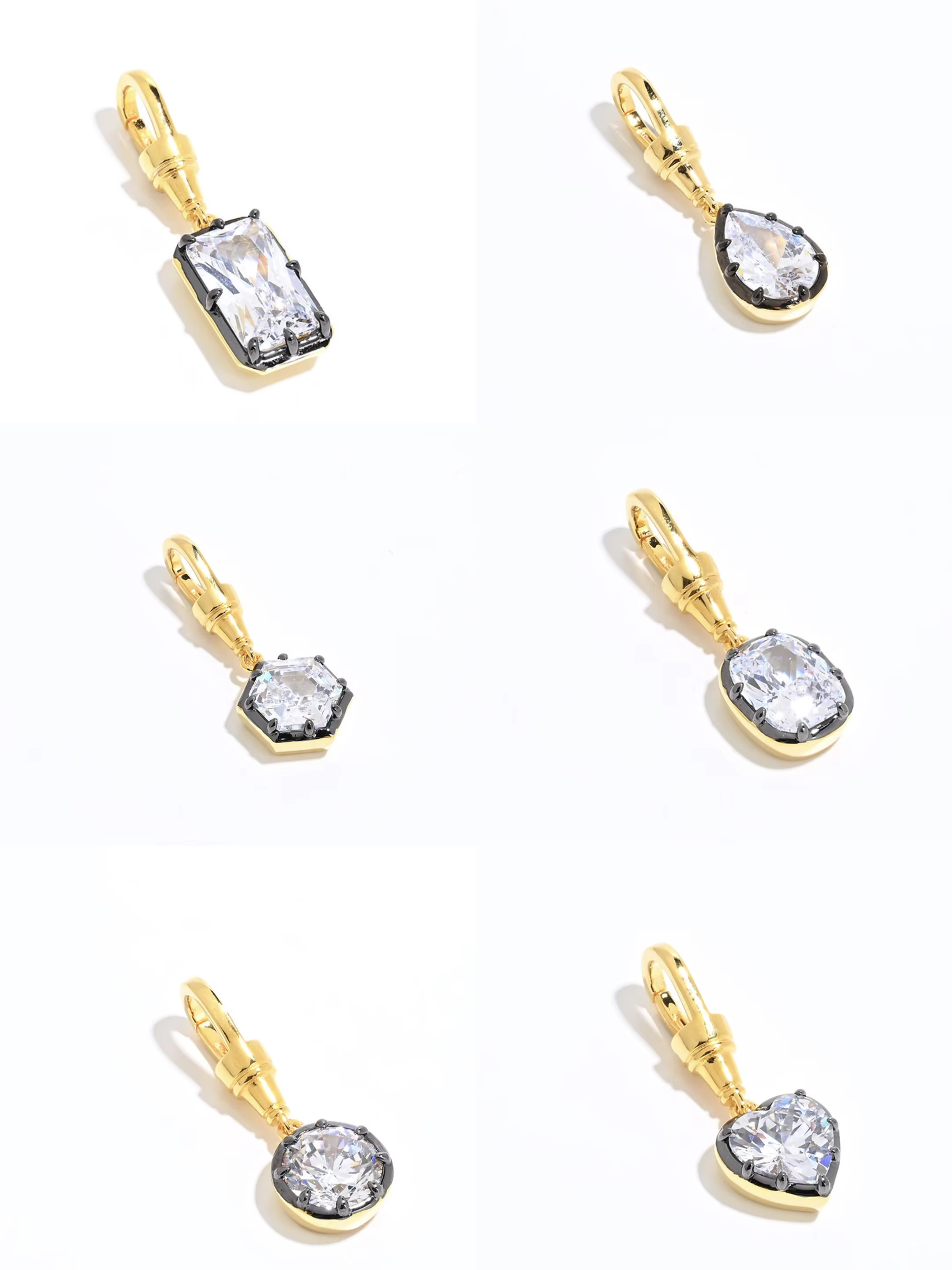Goldenway OEM 925 Pure Silver High Carbon Diamond Teardrop/Heart/Emerald/Hexagon Pendant Necklace Cool Black Gold Charm Jewelry