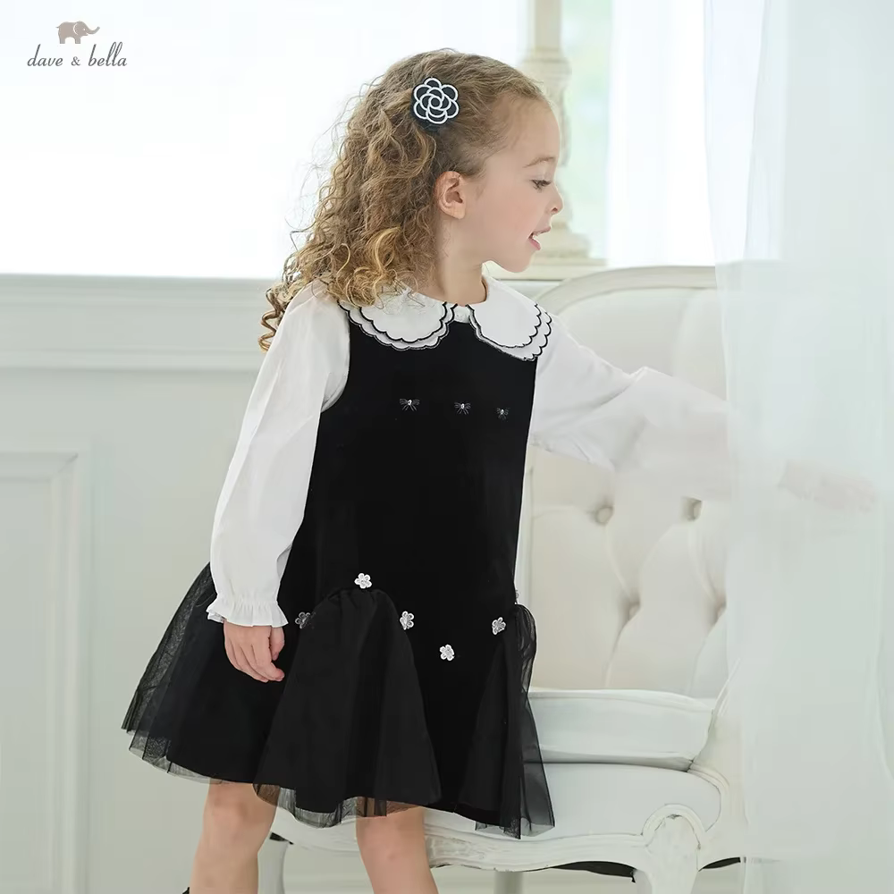 Dave Bella Children's Mesh Dress Set Autumn Fashion Charm Sweet Cute Girls Baby Velvet Dress Two piece Set Party DB3253295