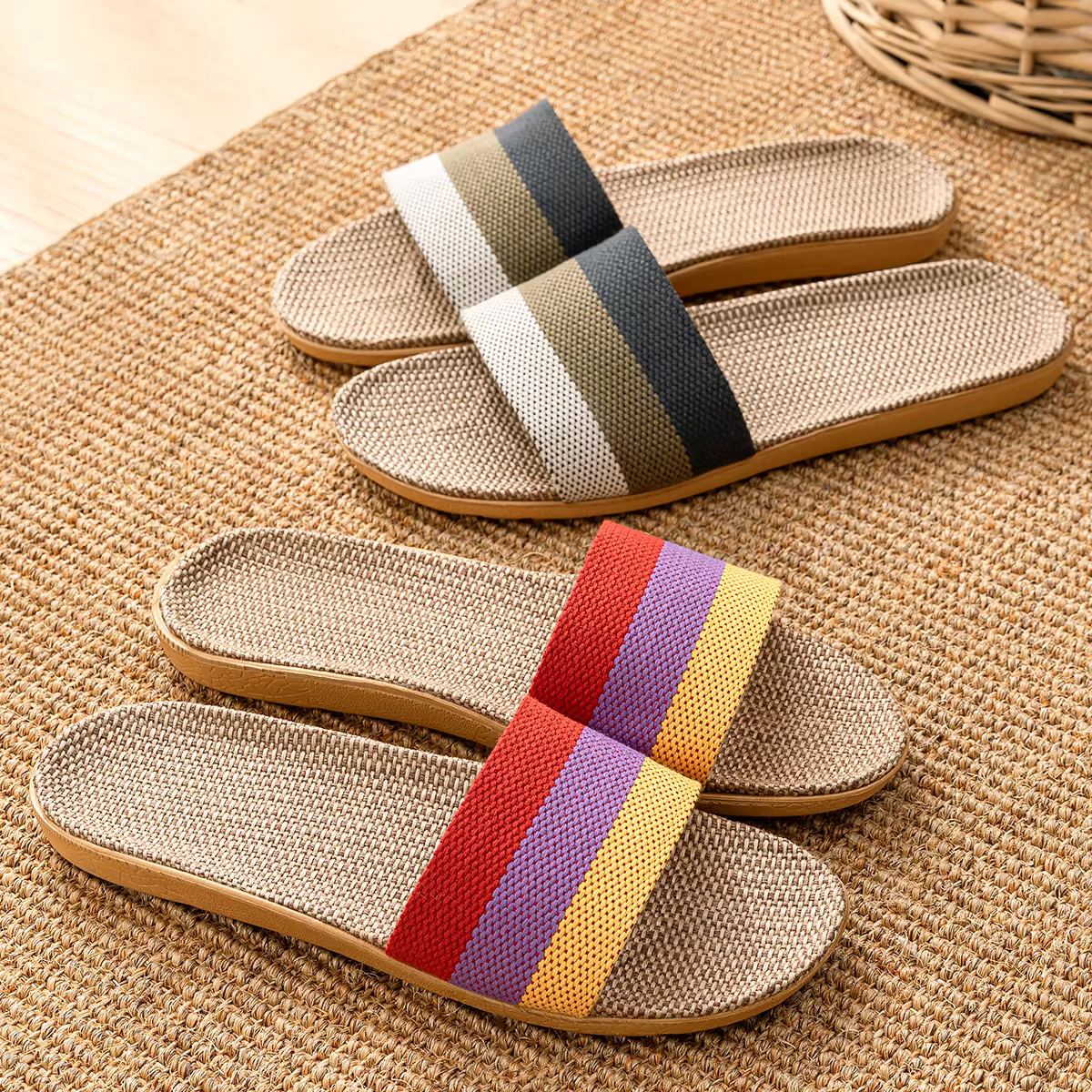 Fabric Unisex Slippers Summer Slip-On Home Slippers Breathable Soft Indoor Slippers